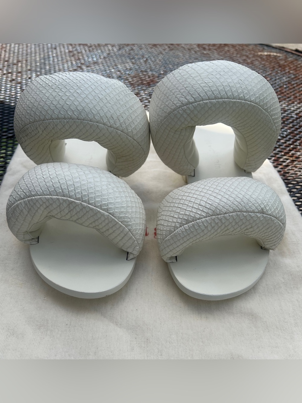Cult Gaia White Puffy Pillow Snake-Embossed Leather Slide Sandals